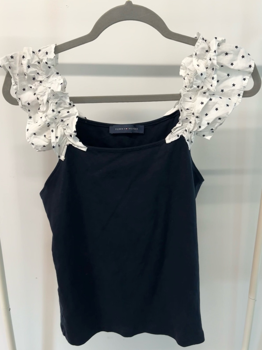 Tommy Hilfiger Black Tank with Star-Print Ruffle Straps